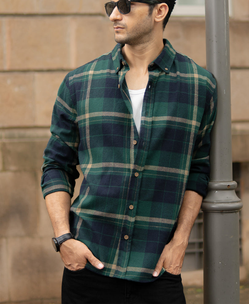 Green Button Down Checks Shirt.