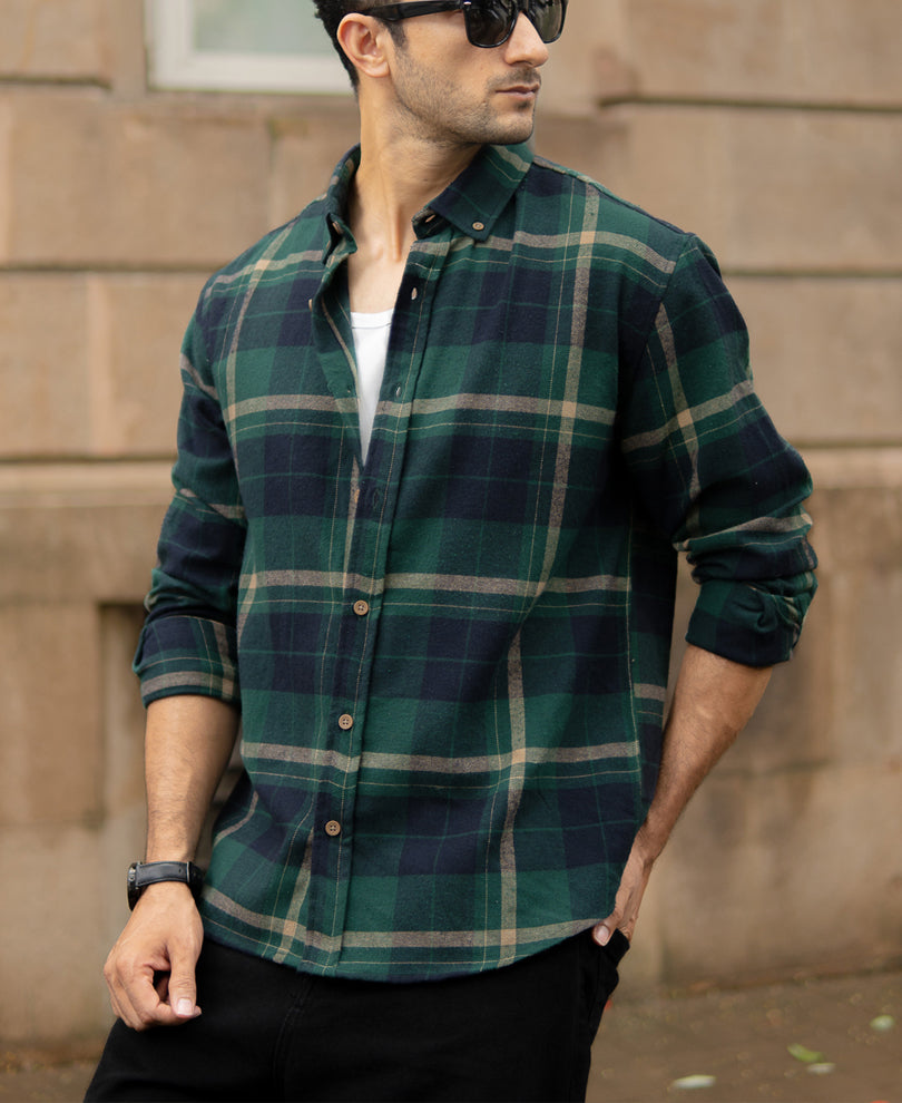 Green Button Down Checks Shirt.