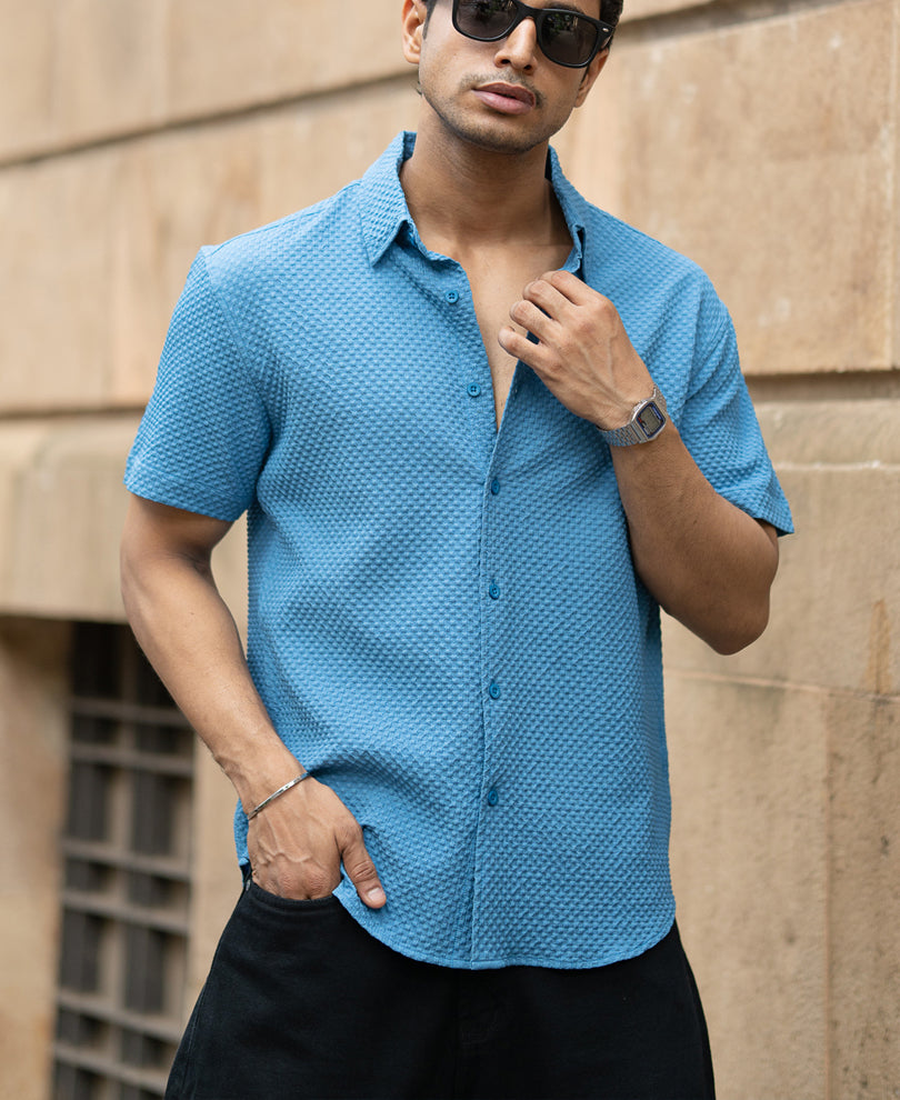 Mid Blue Structured Shirt.