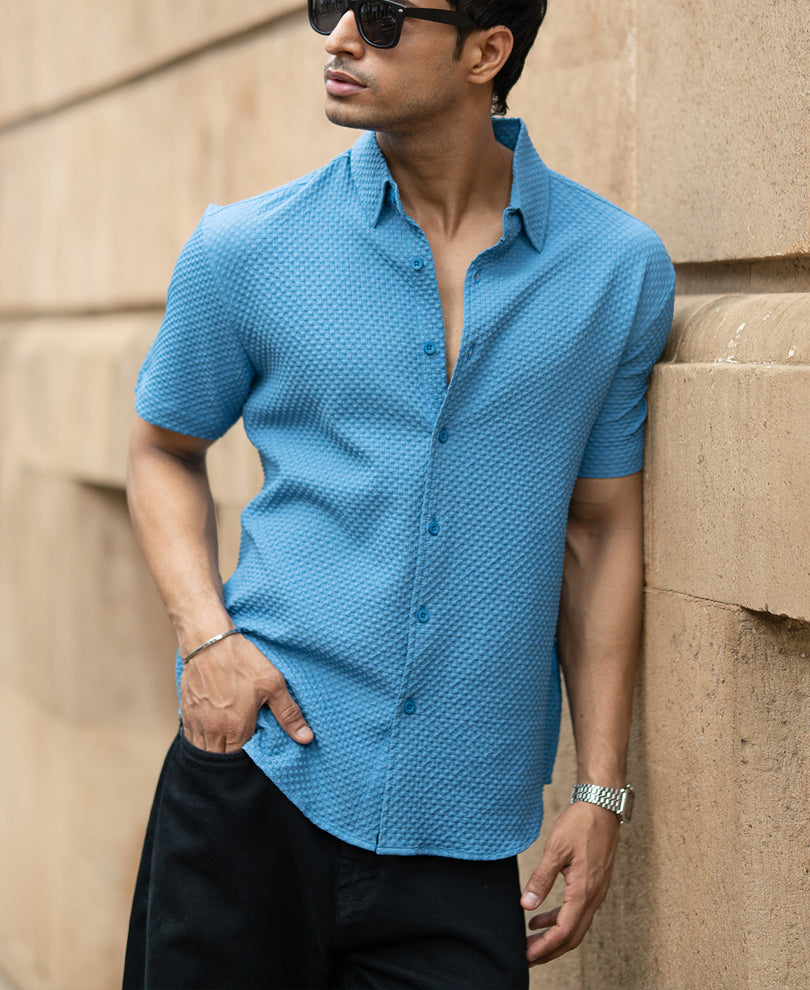 Mid Blue Structured Shirt.