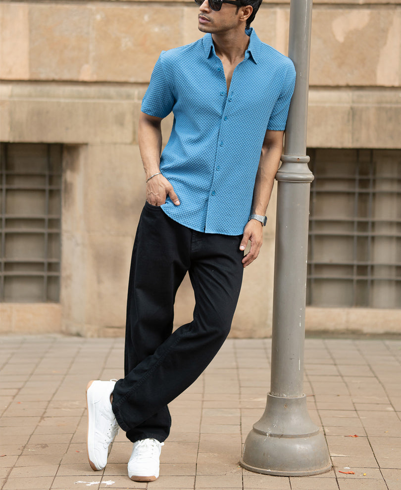 Mid Blue Structured Shirt.