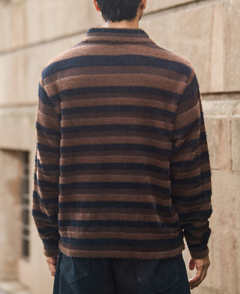 Dark Brown Striped Polo T-Shirt.