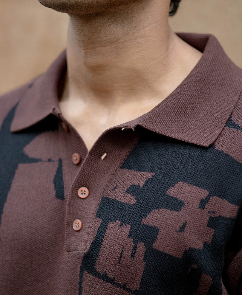 Dark Brown Jacquard Knit T-Shirt.