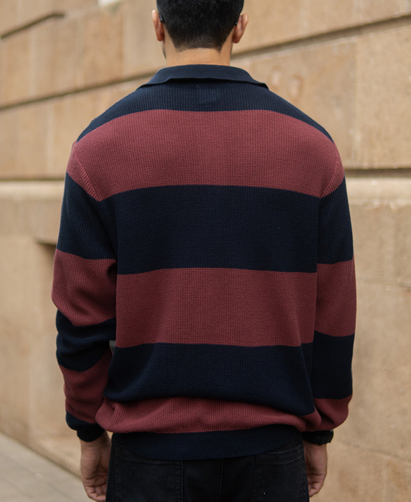 Brown And Navy Striped T-Shirt.