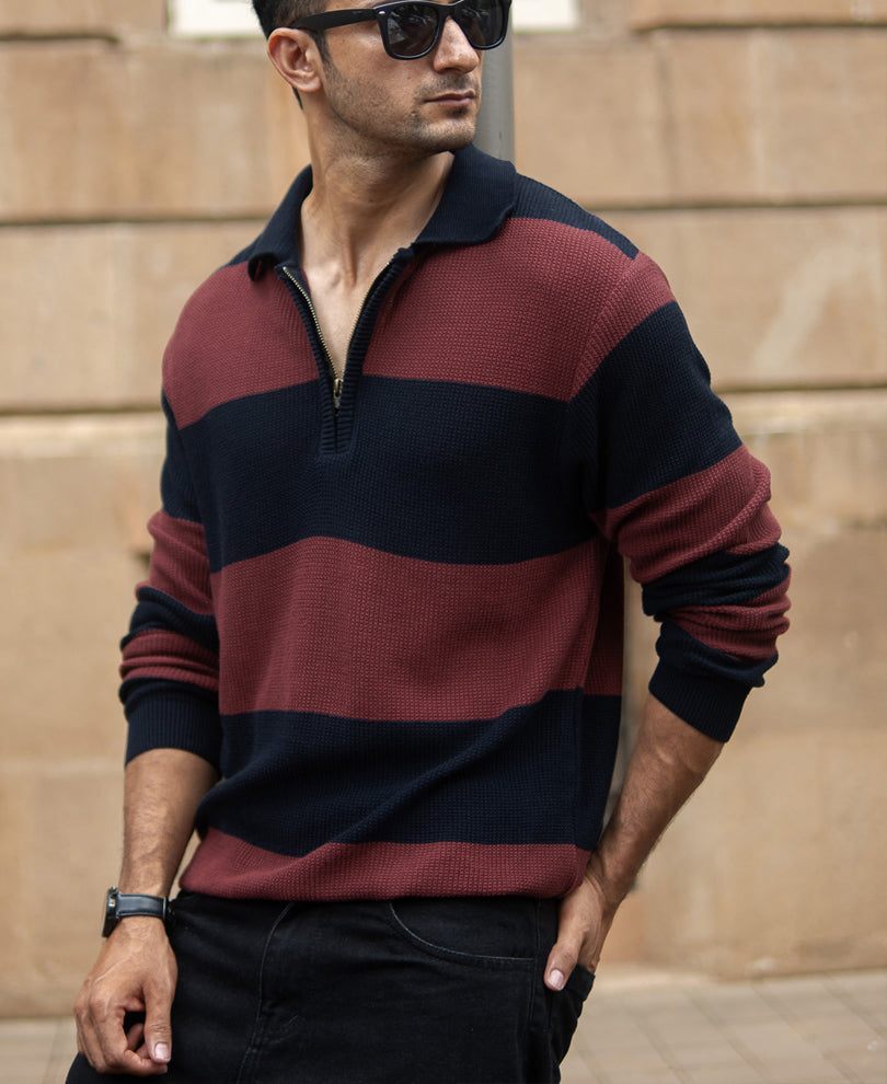 Brown And Navy Striped T-Shirt.
