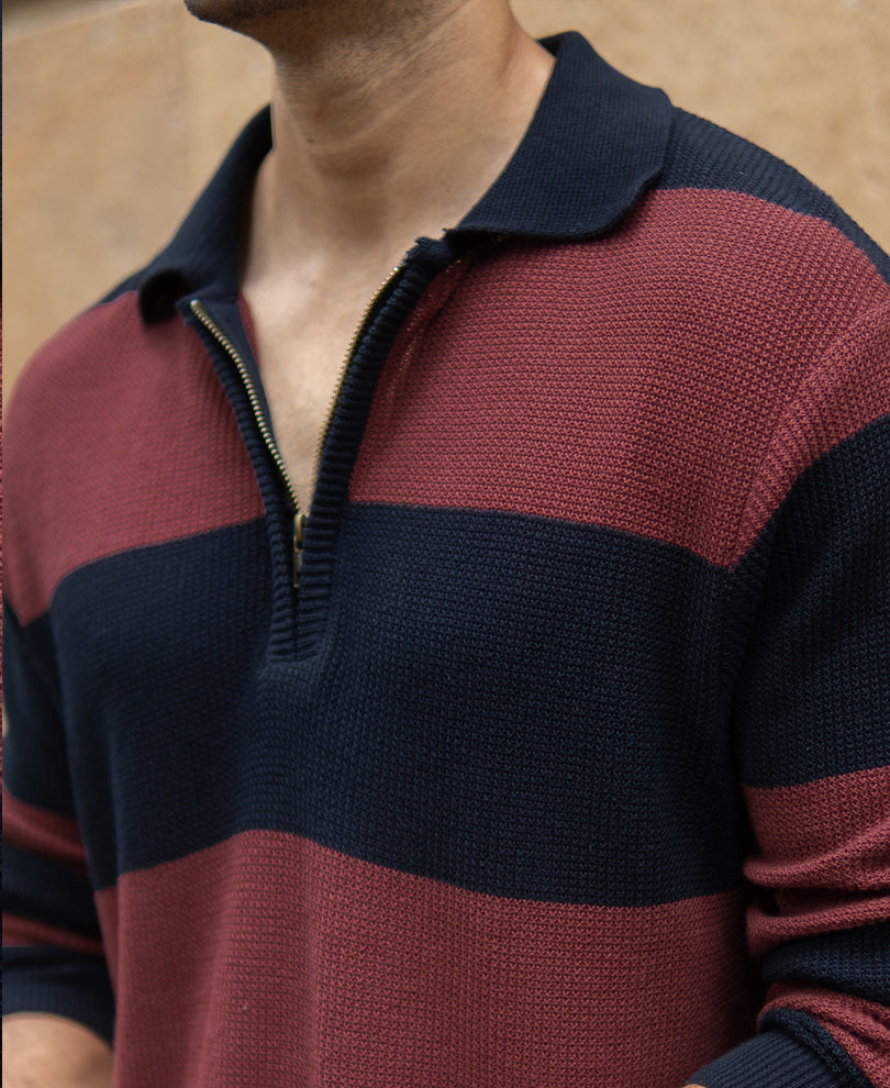 Brown And Navy Striped T-Shirt.
