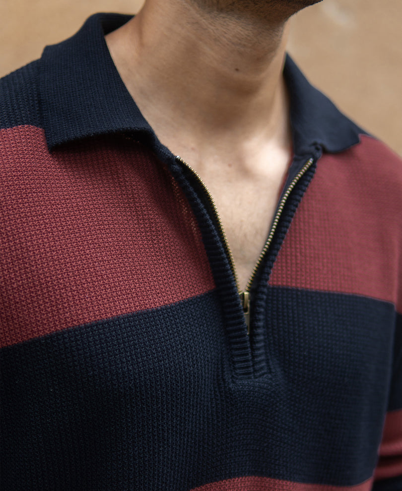 Brown And Navy Striped T-Shirt.