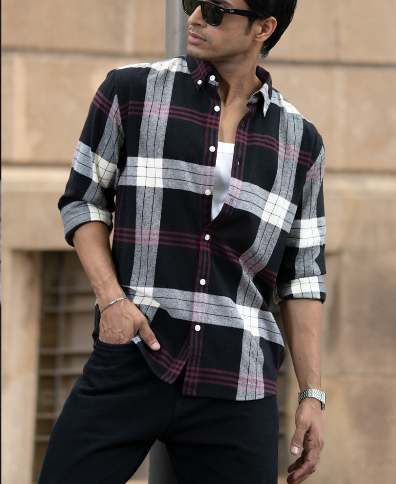 Black Checks Button Down Shirt.