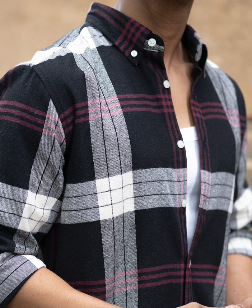 Black Checks Button Down Shirt.
