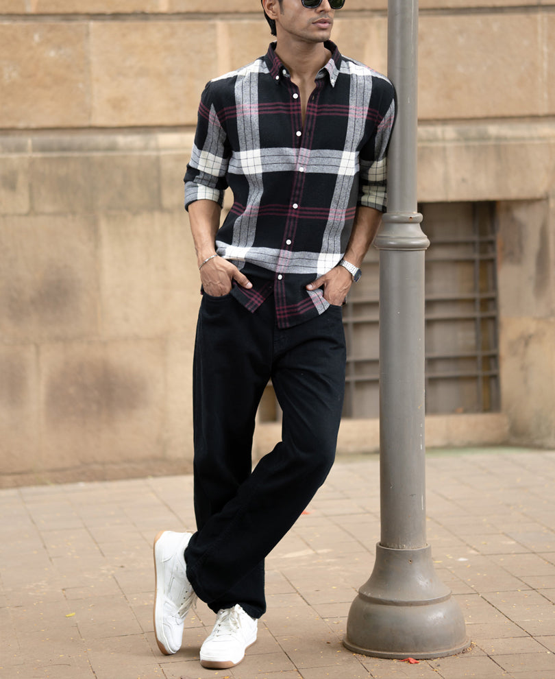 Black Checks Button Down Shirt.