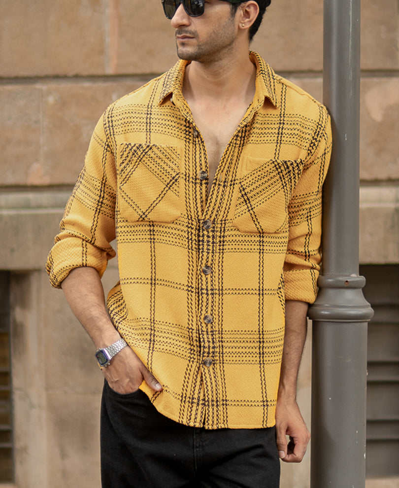 Mustard Yellow Structured Check Shirt.