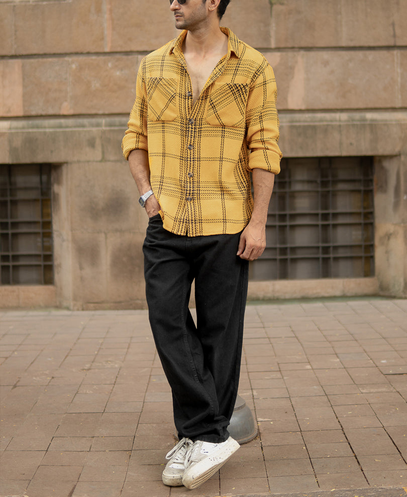 Mustard Yellow Structured Check Shirt.
