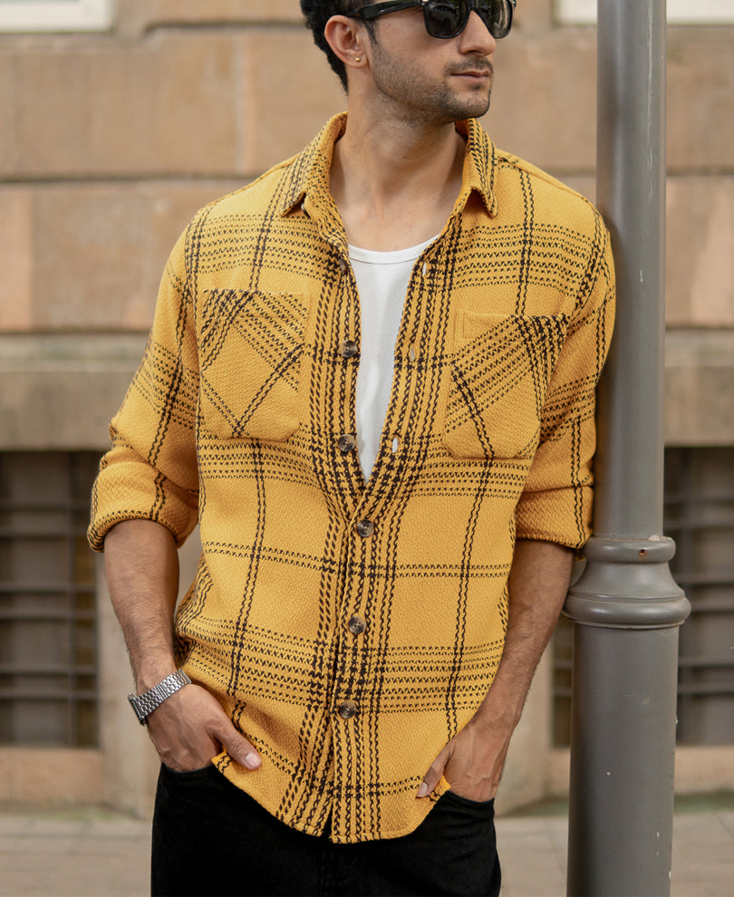 Mustard Yellow Structured Check Shirt.