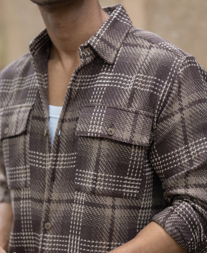 Brown Structured Checks Shirt.