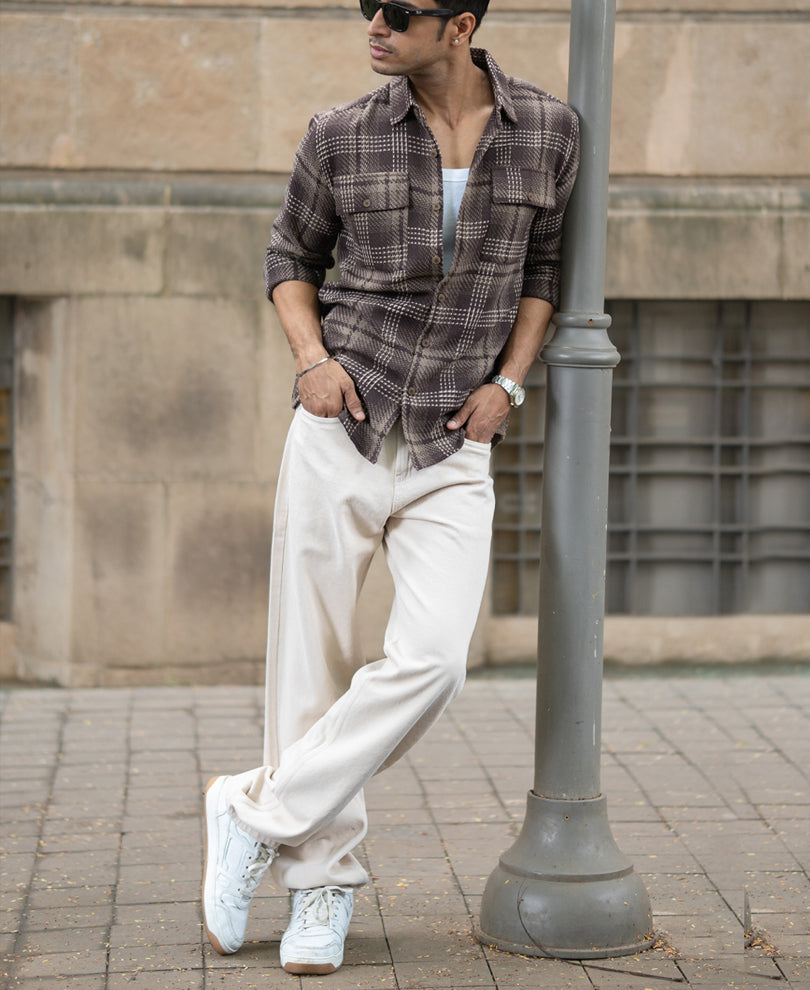 Brown Structured Checks Shirt.