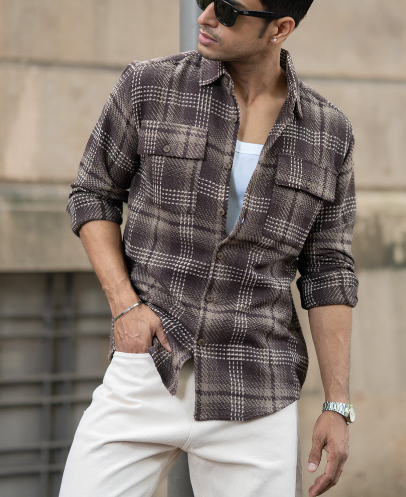 Brown Structured Checks Shirt.