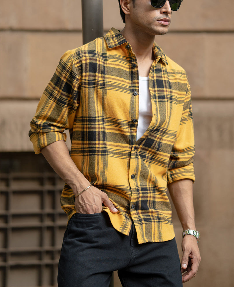 Mustard Brushed Checks Shirt.
