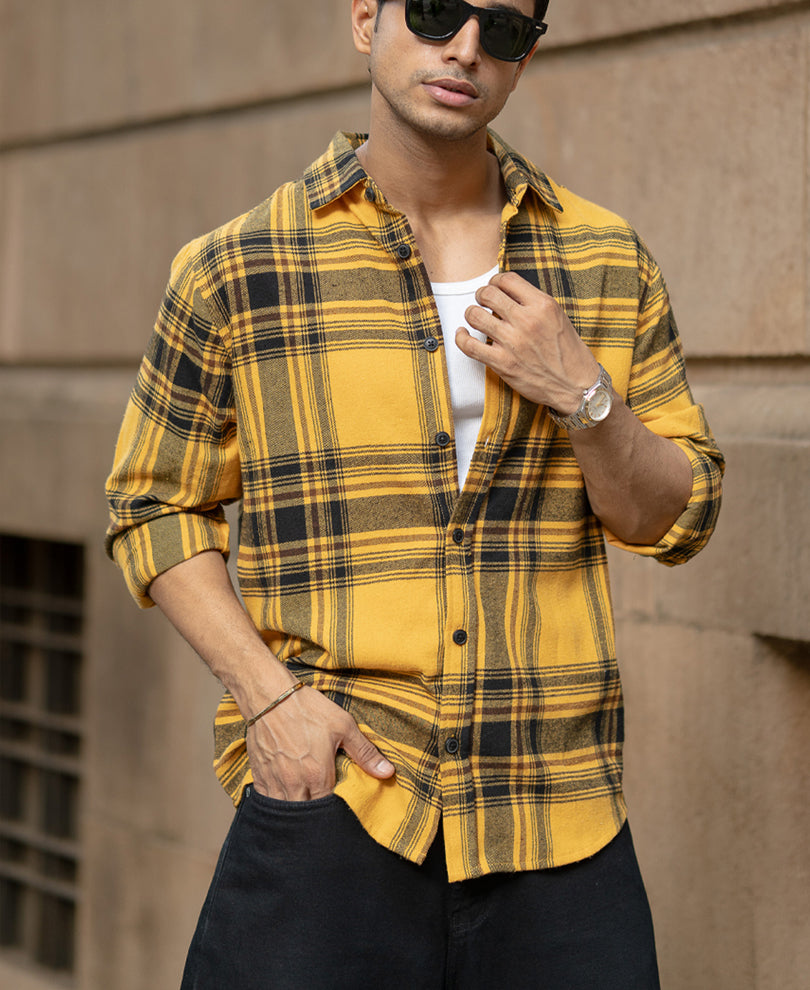 Mustard Brushed Checks Shirt.