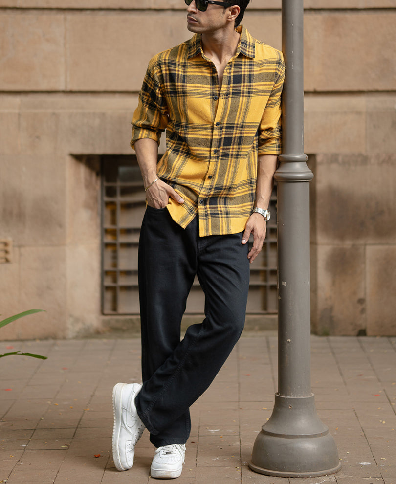 Mustard Brushed Checks Shirt.