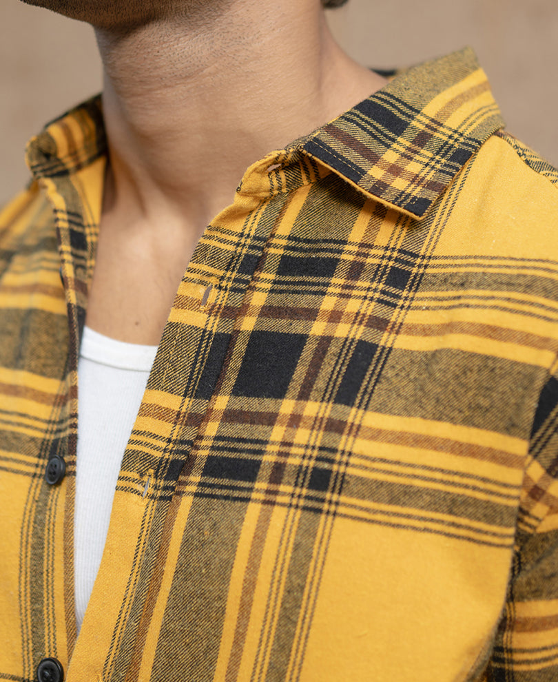 Mustard Brushed Checks Shirt.