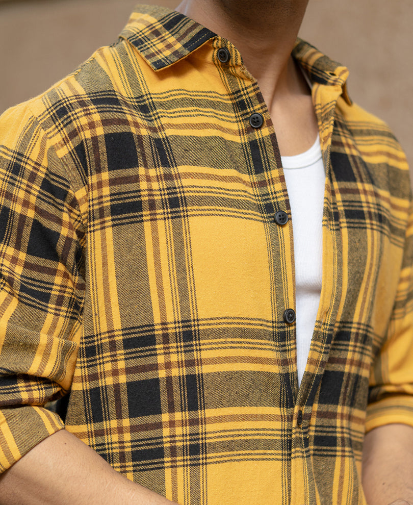 Mustard Brushed Checks Shirt.