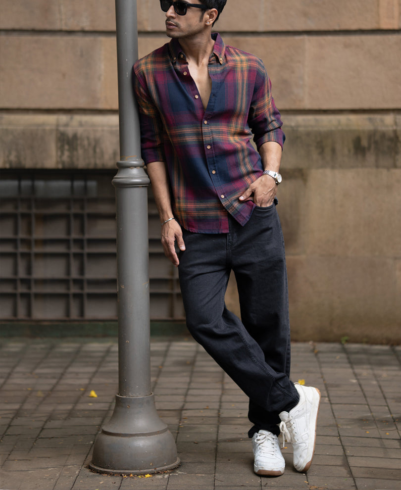 Multicolour Twill Checks Buttondown Shirt.