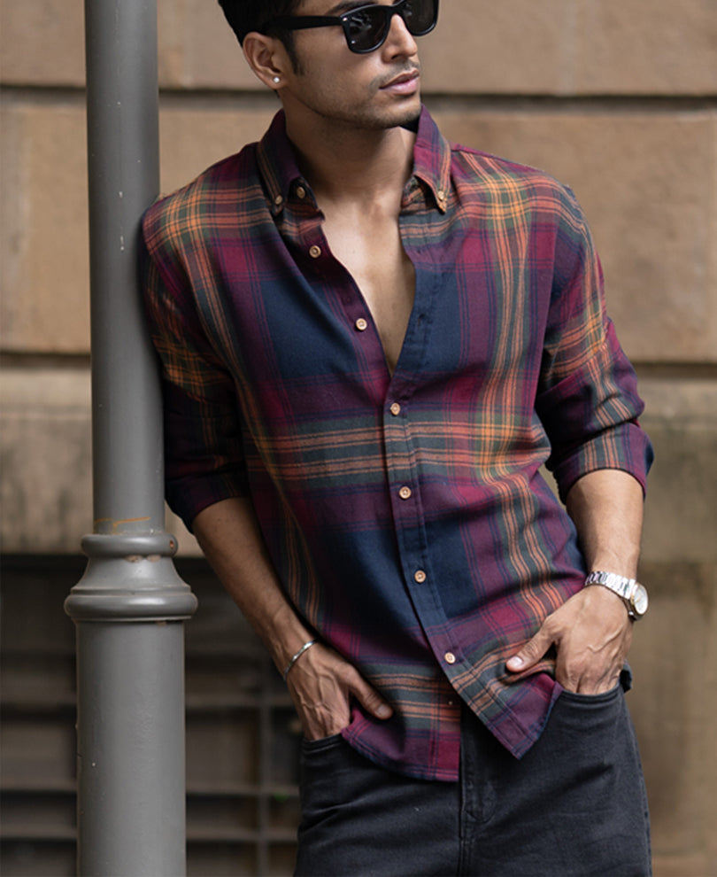 Multicolour Twill Checks Buttondown Shirt.