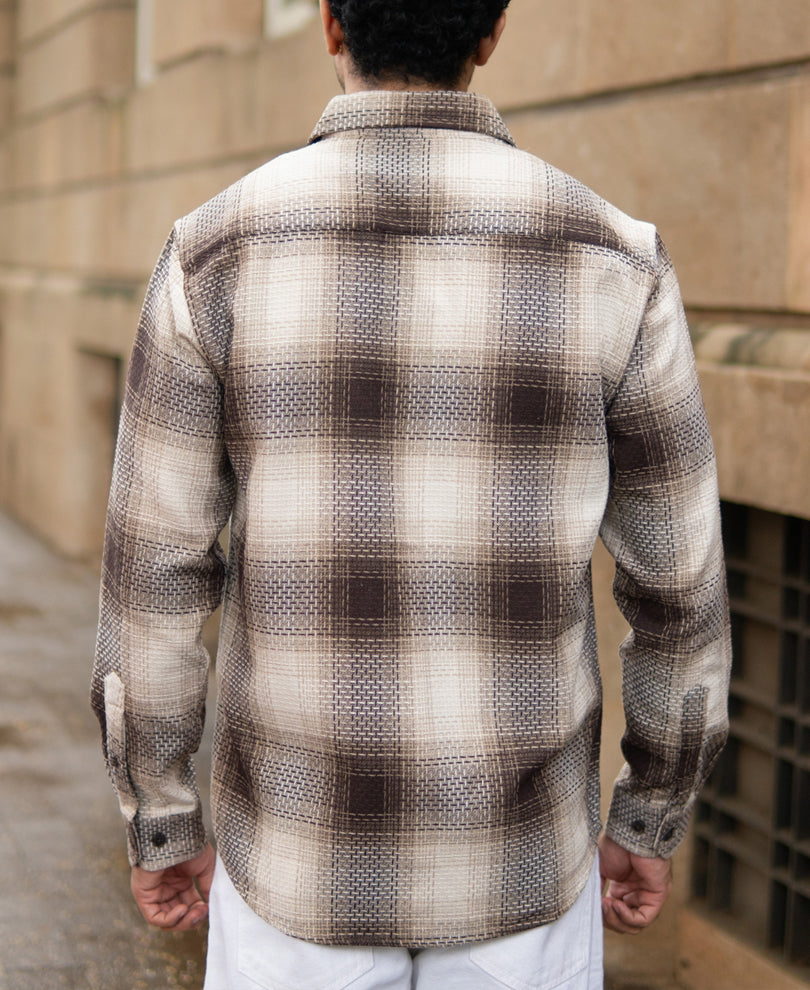 Beige Structured Checks Shirt.