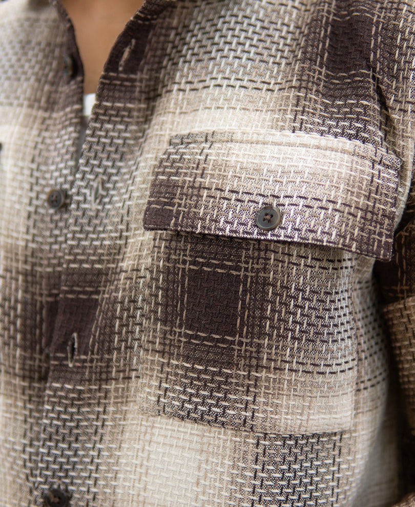 Beige Structured Checks Shirt.