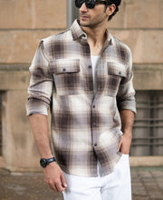 Beige Structured Checks Shirt.