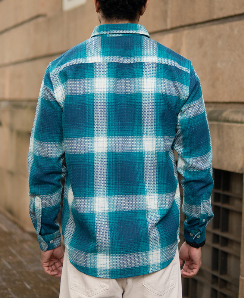 Blue Structured Checked Shirt.