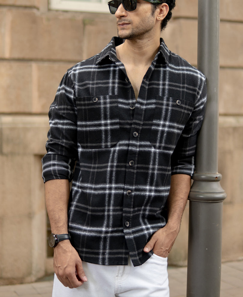 Black Brushed Checkrd Shirt.
