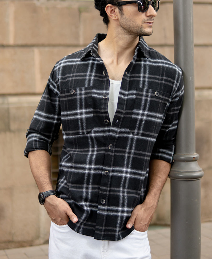 Black Brushed Checkrd Shirt.