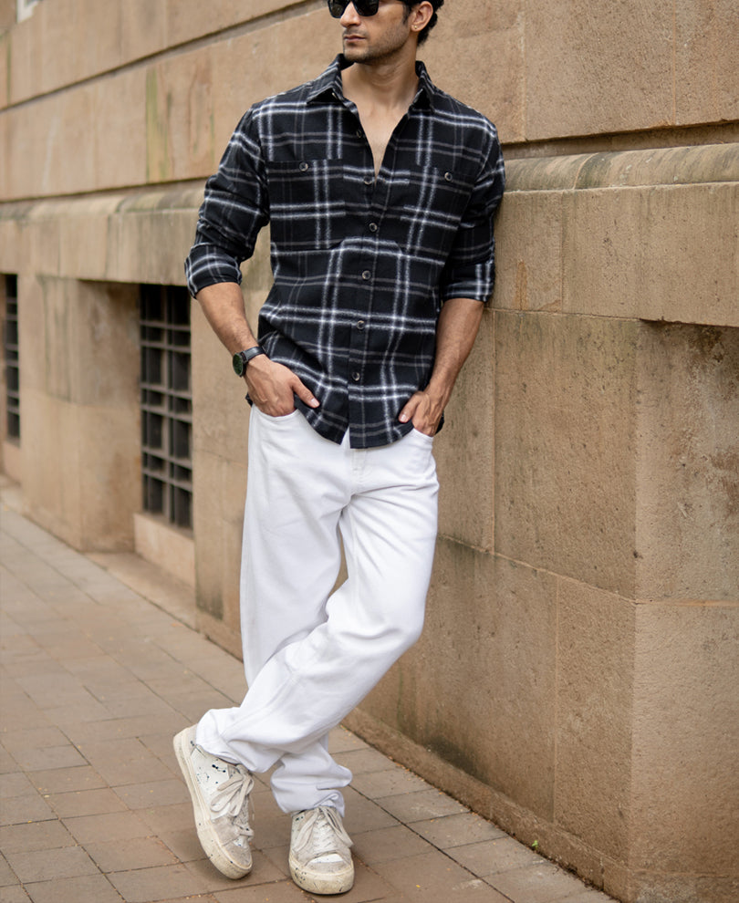 Black Brushed Checkrd Shirt.