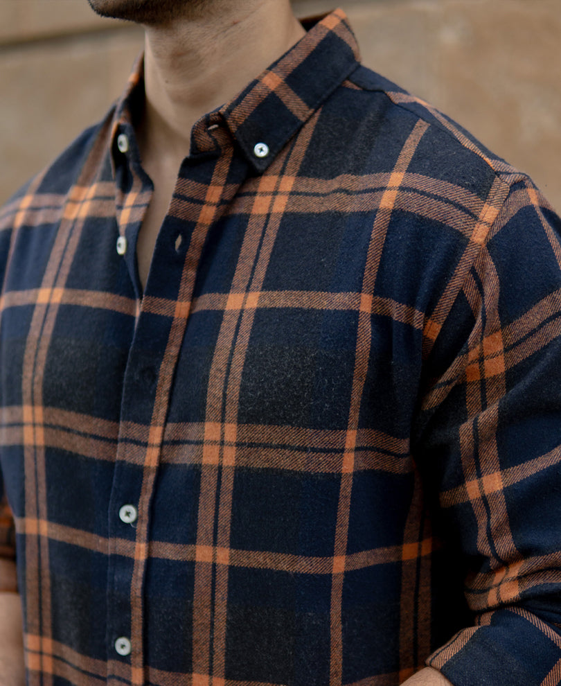 Navy Brushed Checks Shirt.