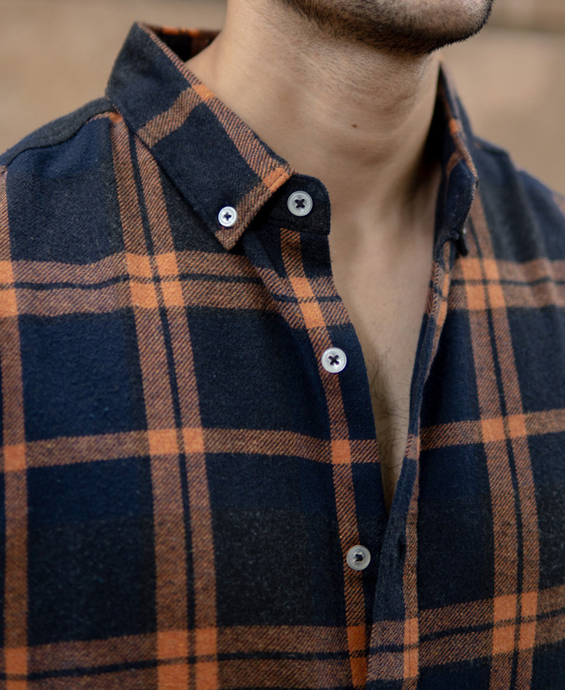 Navy Brushed Checks Shirt.
