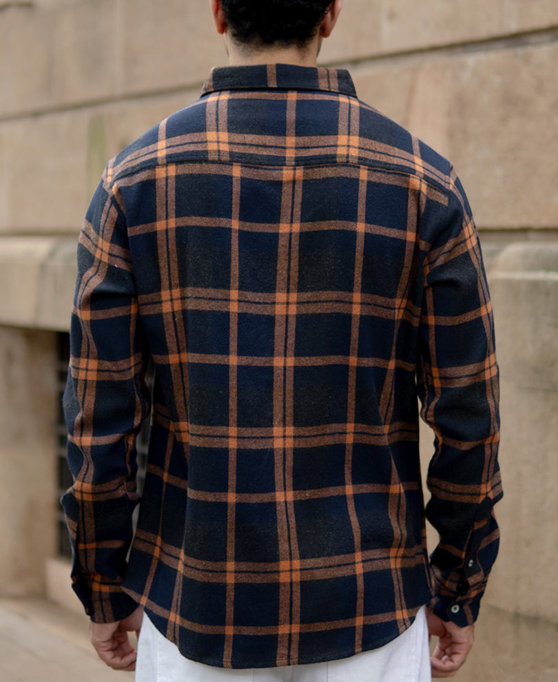 Navy Brushed Checks Shirt.