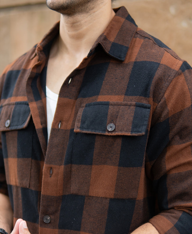 Brown And Black Checks Shirt.