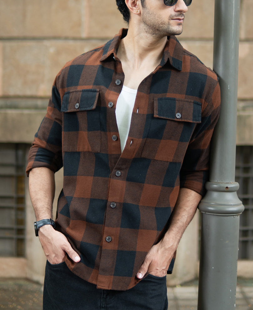 Brown And Black Checks Shirt.