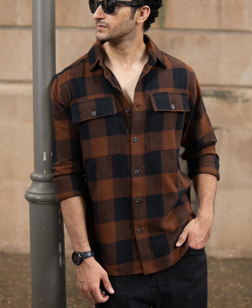 Brown And Black Checks Shirt.