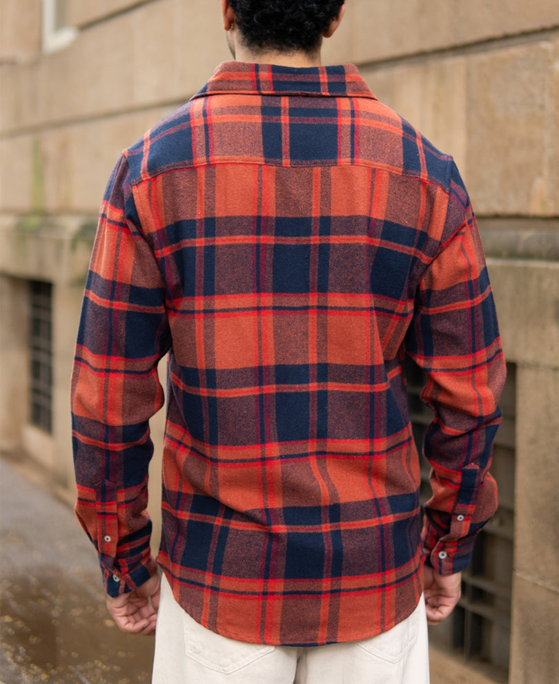 Rust And Navy Checks Shirt.