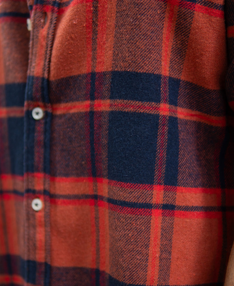 Rust And Navy Checks Shirt.