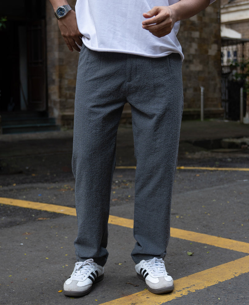 Grey Structured Pleated Trouser.