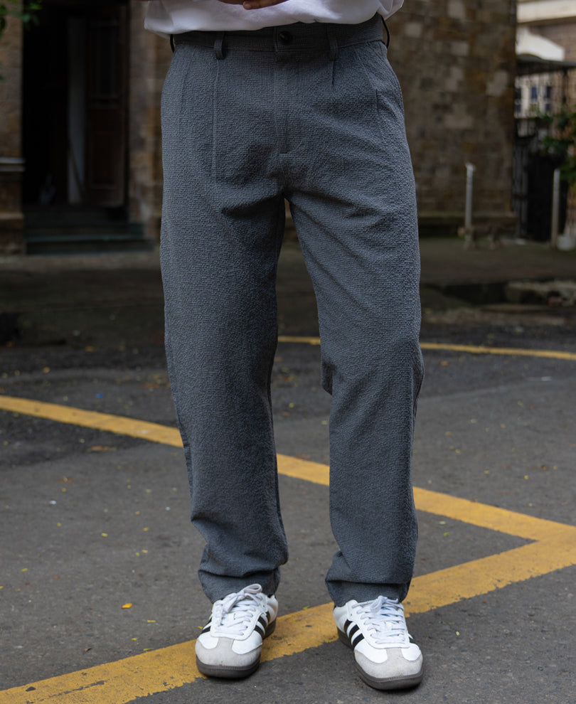 Grey Structured Pleated Trouser.