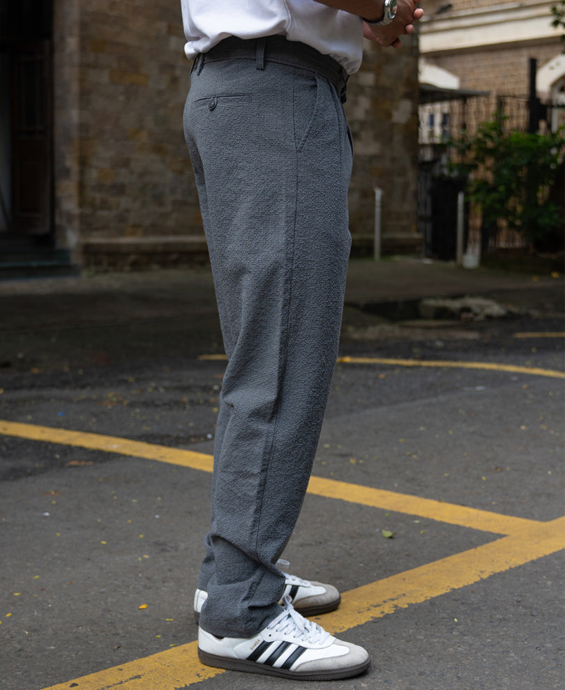 Grey Structured Pleated Trouser.