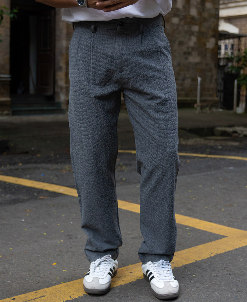 Grey Structured Pleated Trouser.