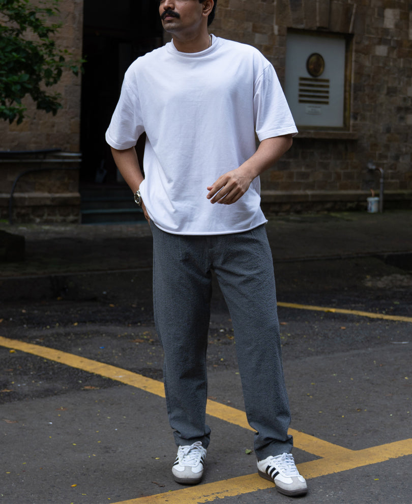 Grey Structured Pleated Trouser.