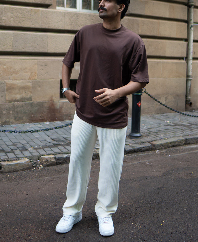 Cream Regular Fit Knitted Pant.