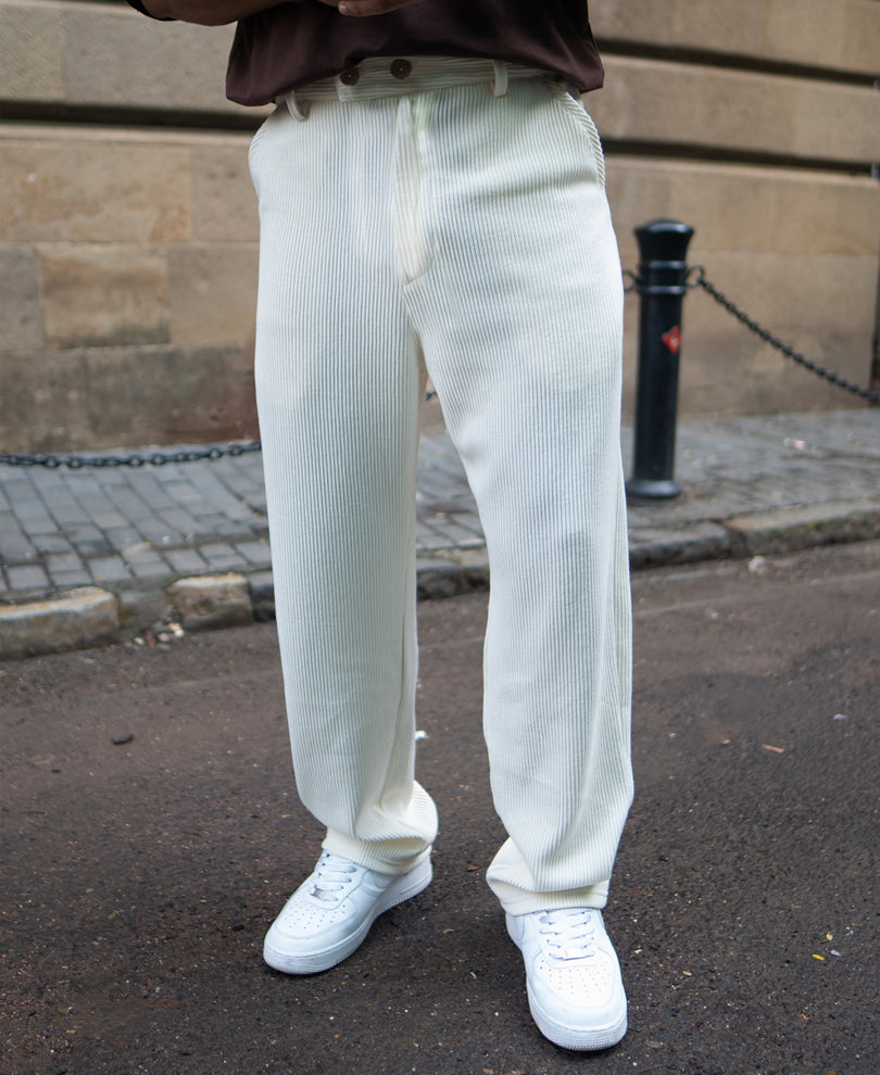 Cream Regular Fit Knitted Pant.