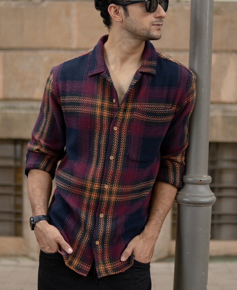 Multicolour Structured Checked Full Sleeves Shirt.